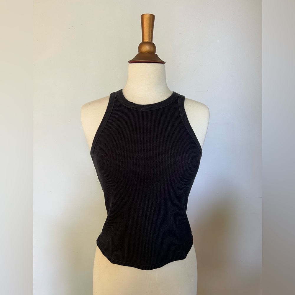 Good American Black Ribbed Tank Top